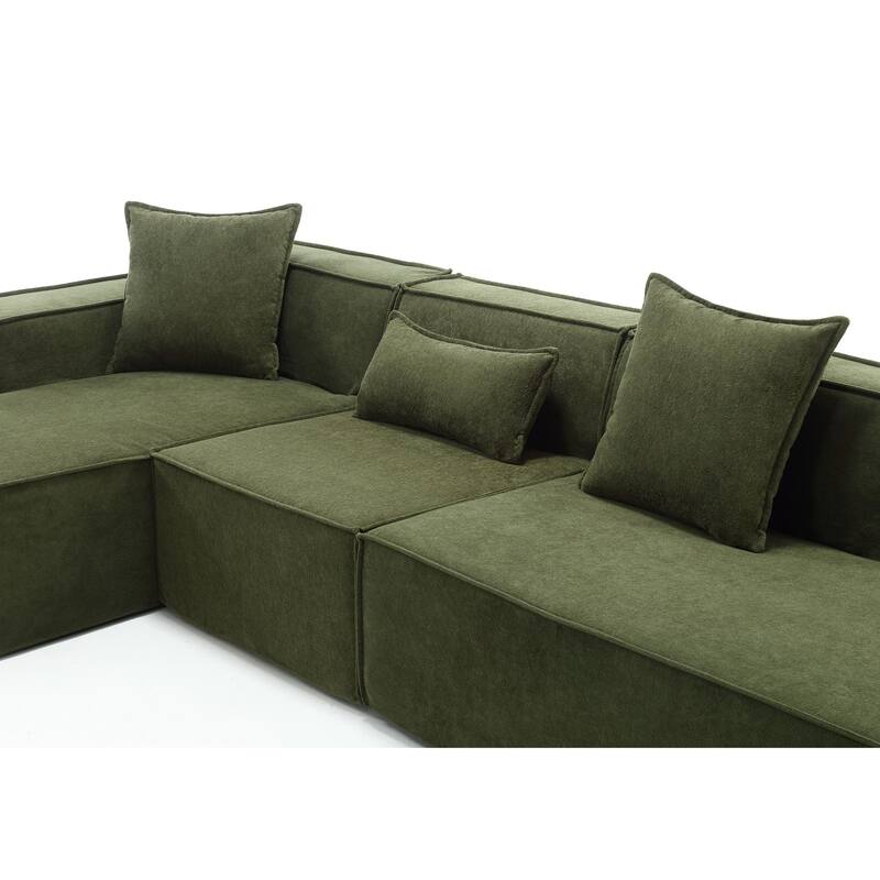 Green 129.5'' Minimalist Modular L-Shaped 4 Seater Sectional Sofa Set with Chaise, Versatile Free-Combination Design