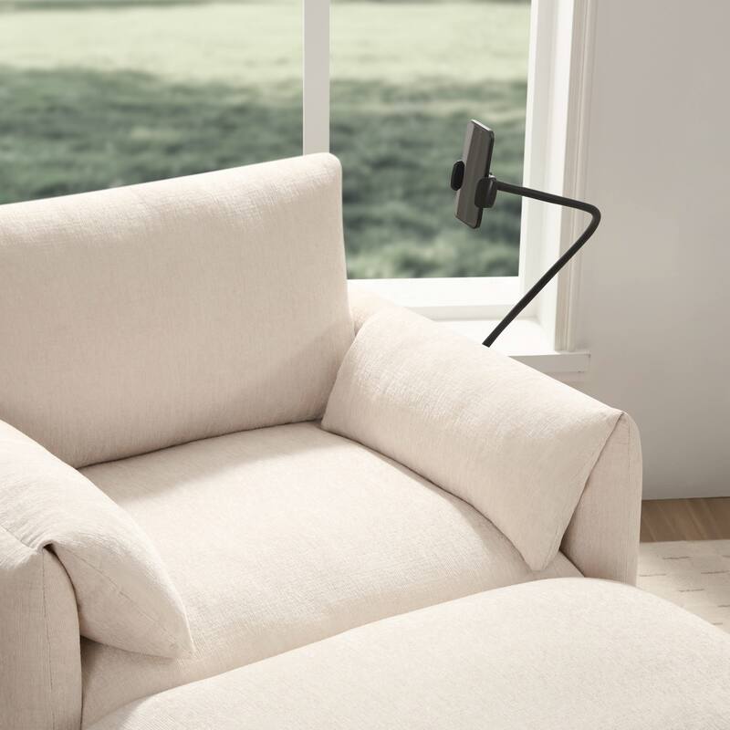 Single Sofa Chair and Storage Ottoman Sets, Chenille Accent Chair Wide Seat Chaise Lounge Couch with Phone Holder & USB Chargers