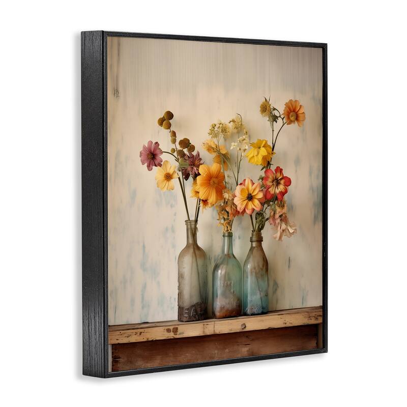 Stupell Rustic Spring Flowers Shelf Framed Giclee Art Design By Arlington Prints