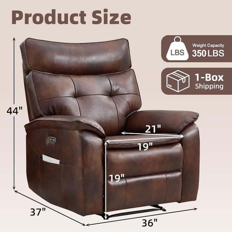 Genuine Leather Recliner Chair,Power Recliner Chair for Adults,Electric Single Reclining Sofa for Living Room