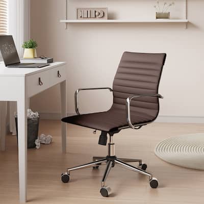 CAROCC Ribbed Computer Office Chair Swivel Lift tilt function Ergonomic Premium Leather Desk Armchair