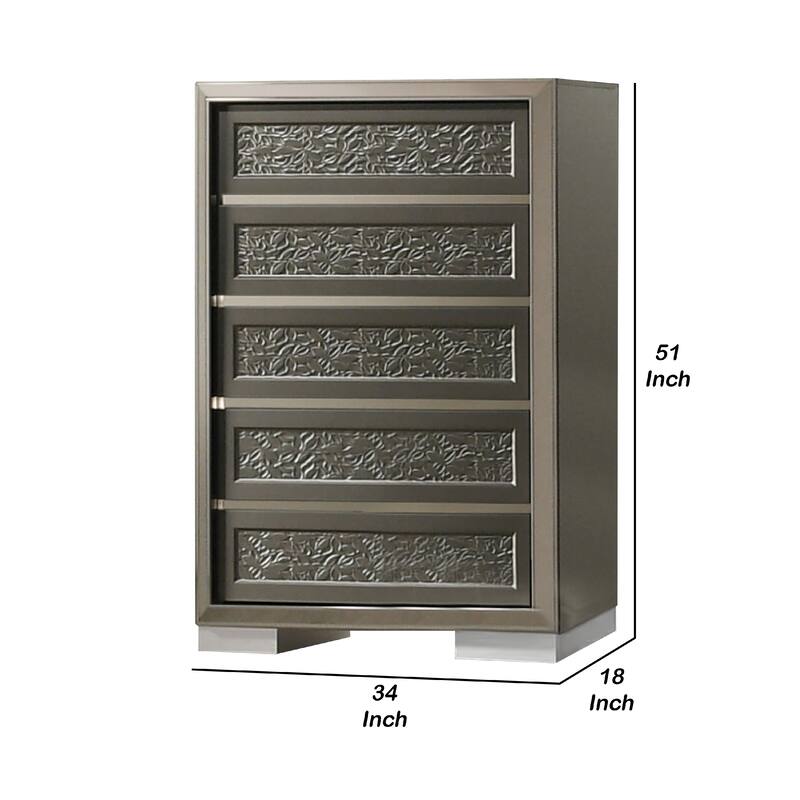 Levi 5 Drawer Tall Dresser Chest, Dark Gray Solid Wood, Bedroom Storage