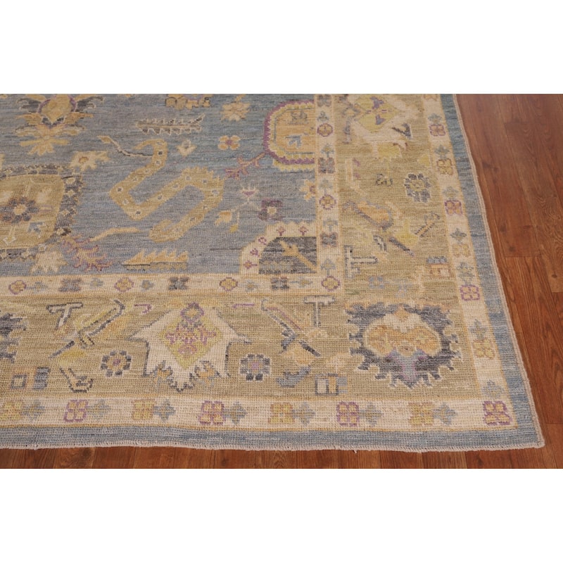 Light Blue Vegetable Dye Oushak Area Rug Hand-Knotted Wool Carpet - 8'3" x 10'2"