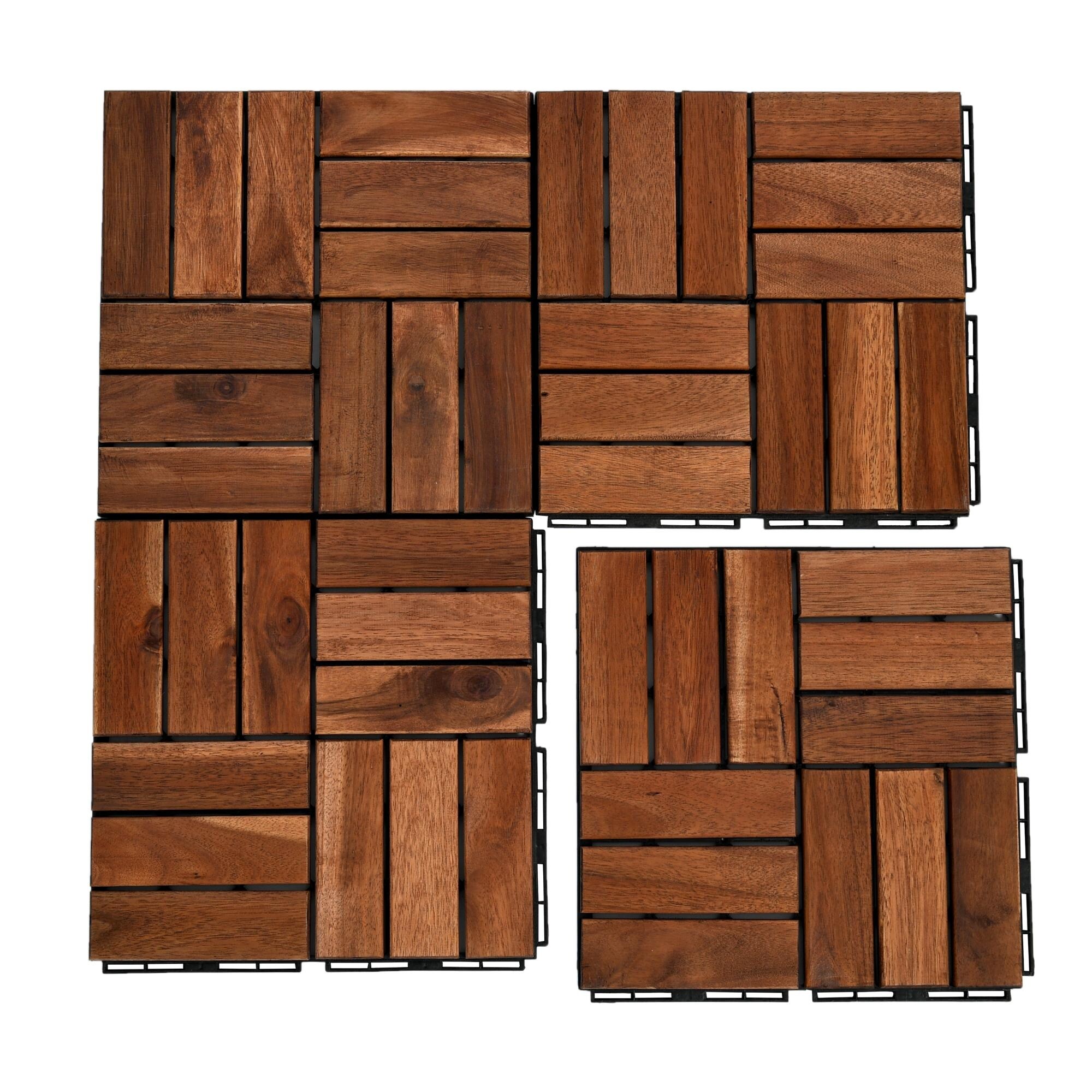 1 ft. x 1 ft. Acacia Wood Flooring Tile Deck Tile in Brown,Checker Pattern (10-Pack)