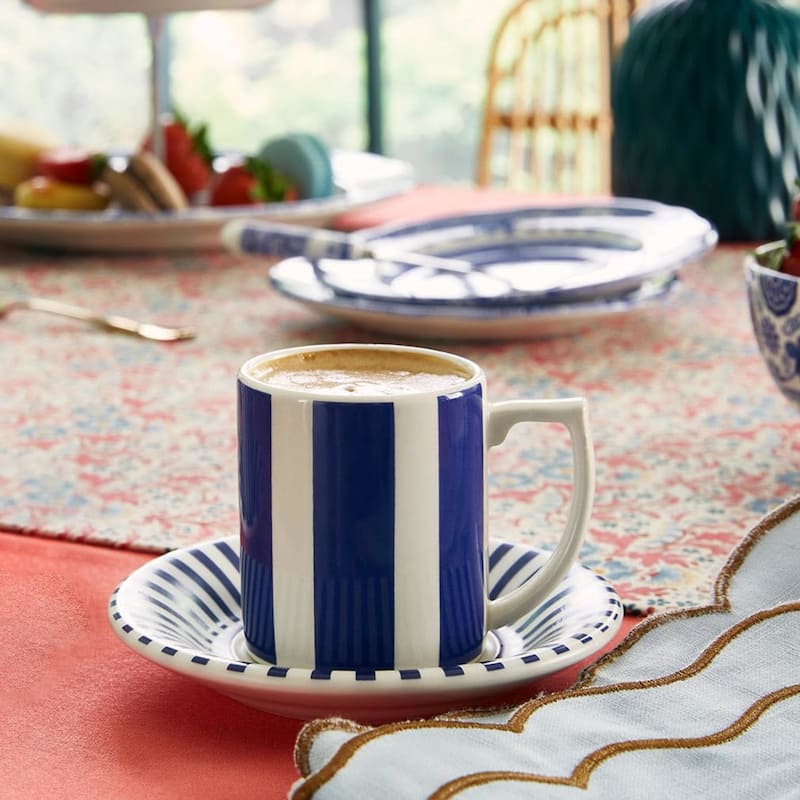 Spode Set of 4 Steccato Bold Espresso Cups and Saucers - 3 oz