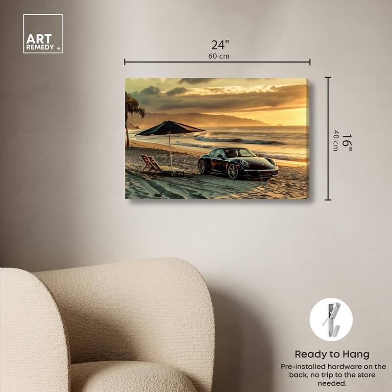 Lovely Sunset Beach Drive Canvas by Art Remedy, Gallery Wrapped
