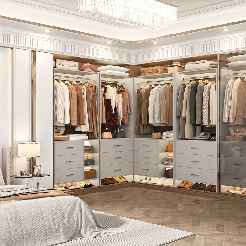 Cimly Set of 2 Closet Organizer with Drawers, Closet System with Hanging Rods and Storage Shelves