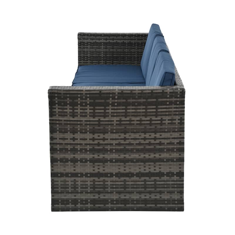 GDFStudio - 5-Piece Outdoor PE Wicker Patio Set with Lift-Top Plywood Coffee Table & Lounger Sofa