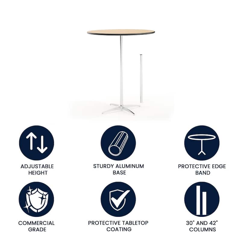 36" Round Wood Cocktail Table with 30" and 42" Columns - 36"D x 36"W x 30" - 42"H