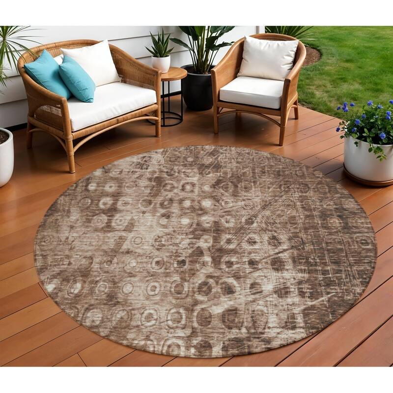 HomeRoots Ikat Transitional Rectangle Outdoor Rug - 8' Round