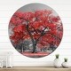 preview thumbnail 7 of 8, Designart 'Big Red Tree on Foggy Day' Oversized Floral Wall CLock