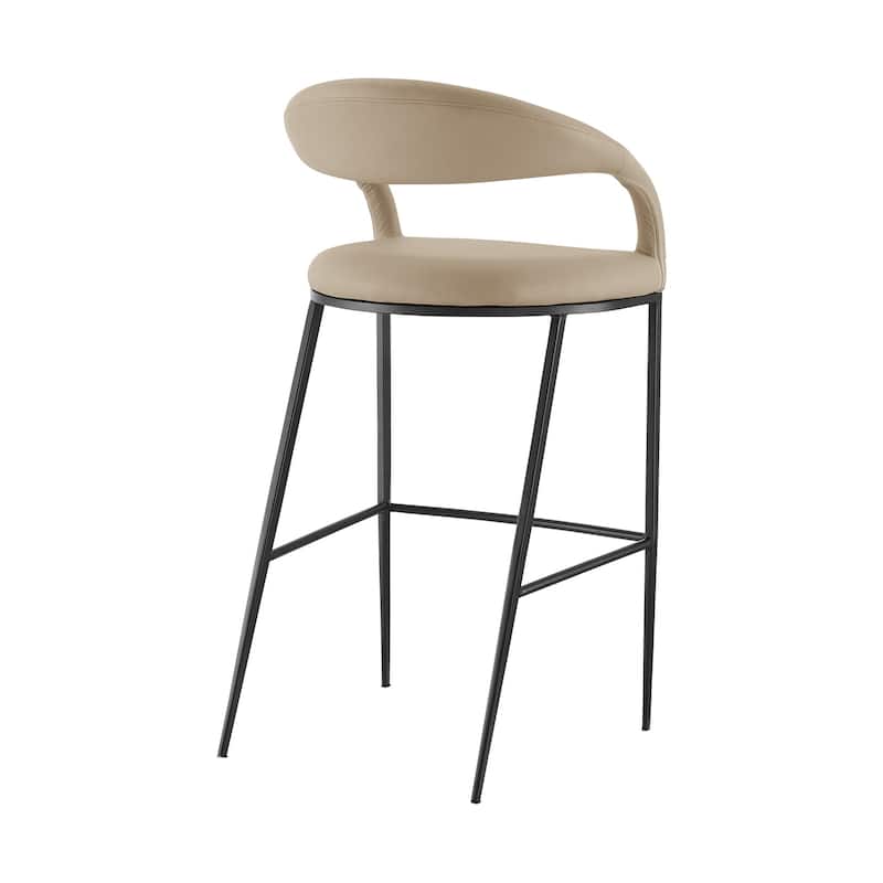 HomeRoots 26" Beige and Black Faux Leather and Iron Low Back Counter Height Bar Chair