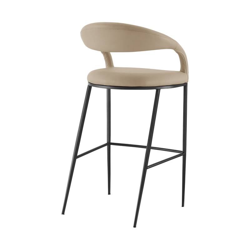 HomeRoots 30" Beige and Black Faux Leather and Iron Low Back Bar Height Bar Chair