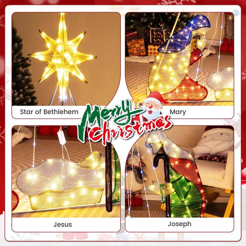 Costway 6 FT Lighted Nativity Scene with 240 LED Lights Zip Ties & - Multicolor - See Details