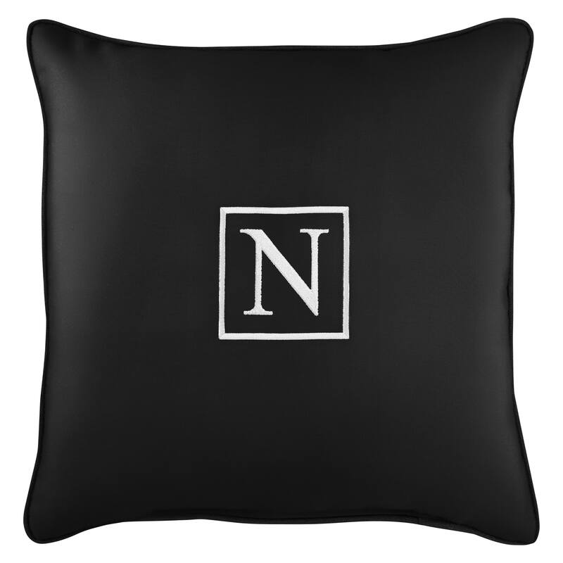 Monogram Corded Single Square Pillow by Havenside Home - "N" - Black
