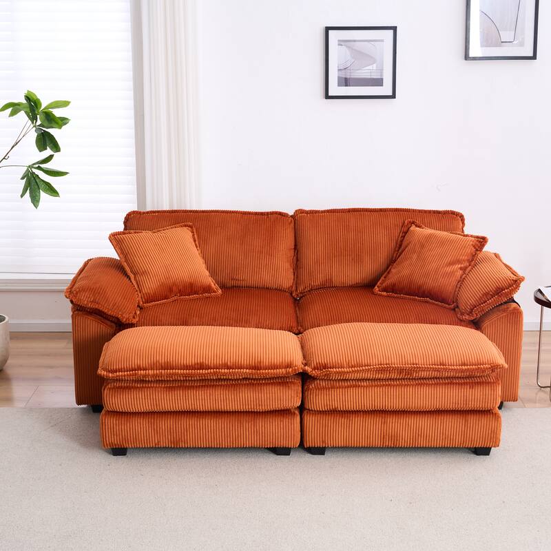 Corduroy Sleeper Sectional Sofa, Loveseat & Ottomans Chaise Lounge Set