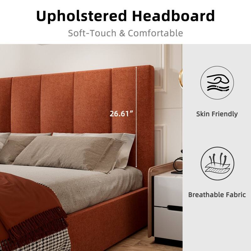 Modern Upholstered Lift-Up Storage Platform Bed with Headboard