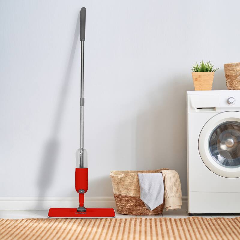 True & Tidy Spray Mop with 360-Degree Swivel Mop Head, Removable Water Tank, 1 Microfiber Mop Pad in Red