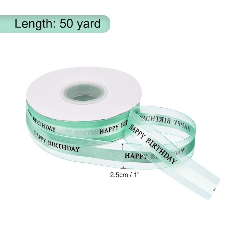1" 50 Yard Happy Birthday Ribbon Chiffon Organza Satin Ribbon