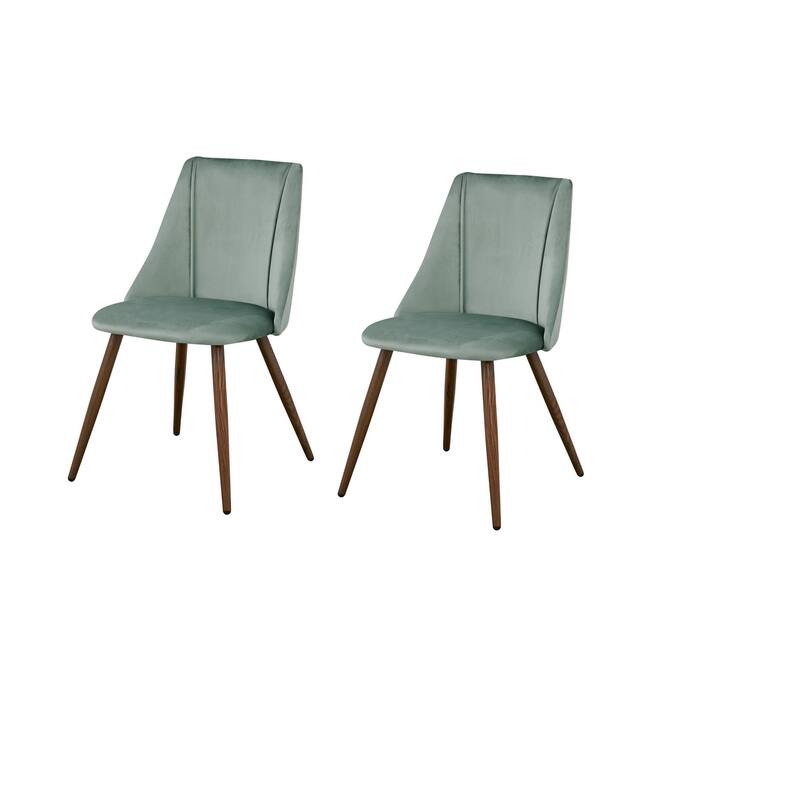 HomeRoots Set of Two Sage and Brown Upholstered Velvet Dining Side Chairs - 18.90 in. x 32.70 in. x 20.10 in.