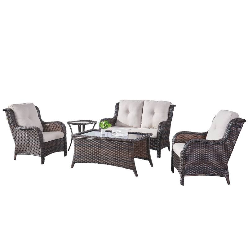 Pocassy Outdoor Patio Sofa Chairs with Coffee Table