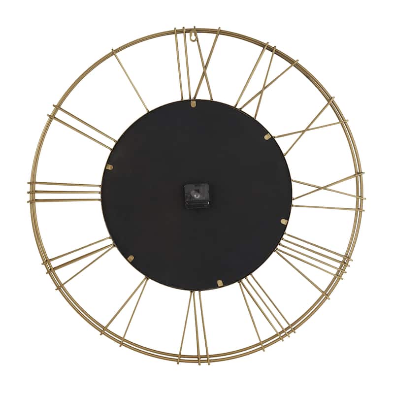Metal Open Frame Decorative Wall Clock with Center Mirror - Gold or Black - Roche River Decor