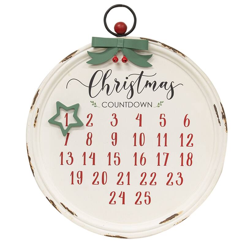 Distressed Christmas Bulb Countdown Calendar w/Star Magnet - White