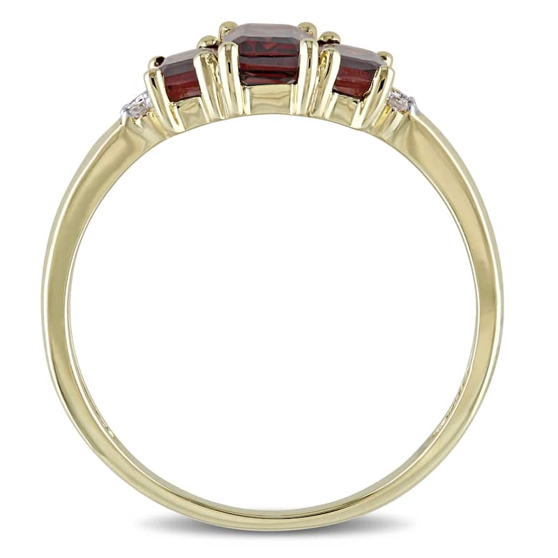 Miadora 10k Yellow Gold Garnet and Diamond 3-stone Ring