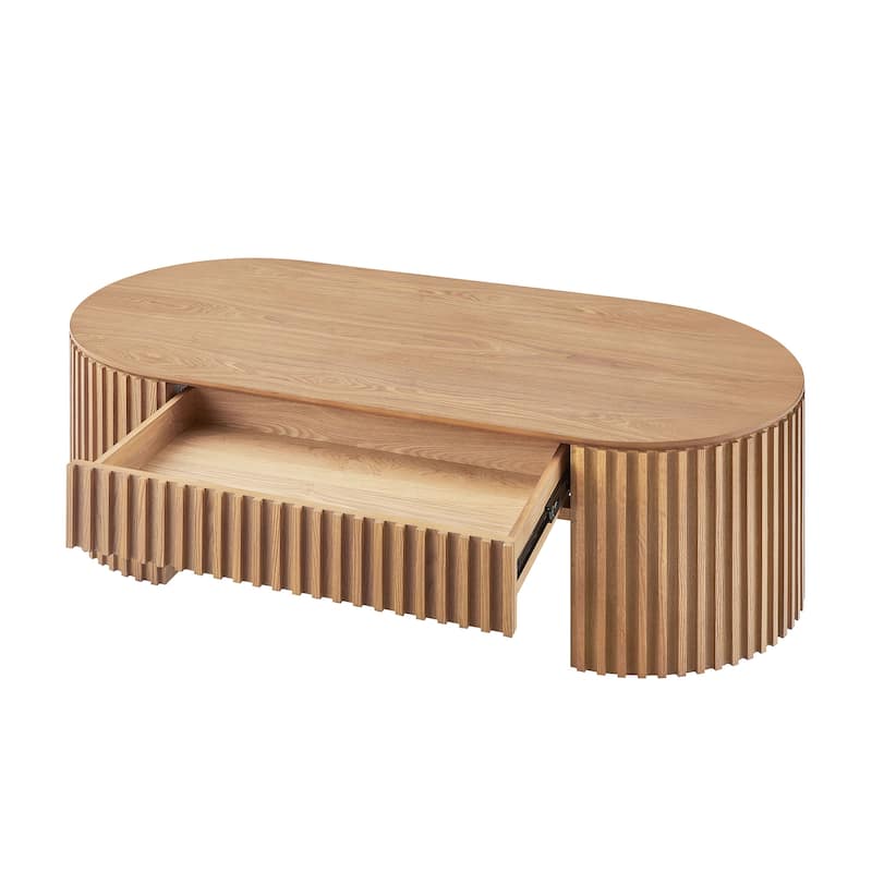 51.18'' Oval Wood Coffee Table With Drawer