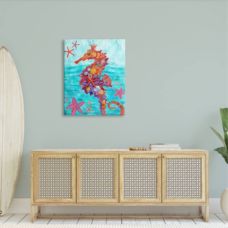 Stupell Nassau Seahorse Aquatic Shell Collage Stretched Canvas Wall Art, Design by Paul Brent