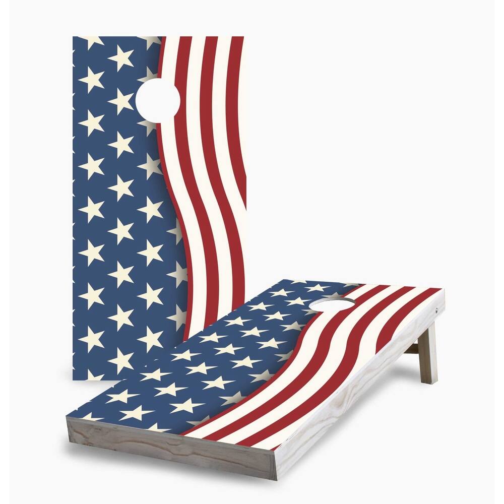 Wavy American Flag Regulation 2x4 Cornhole Game Set