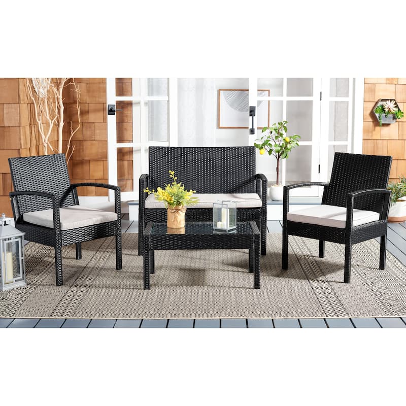 SAFAVIEH Outdoor Bassey 4-Piece Conversation Patio Set. - 39.78" x 24.18" x 32.37"