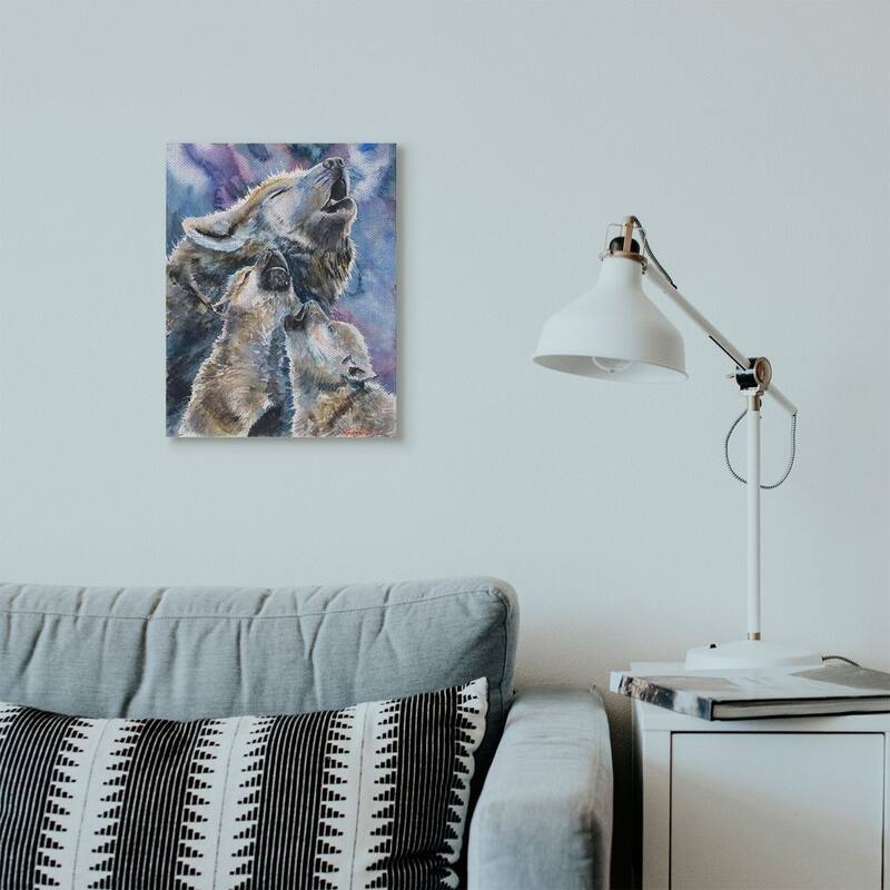 Stupell Wolf Pack Family Large Dog Animal Purple Watercolor Painting,16x20, Proudly Made in USA - Multi-Color