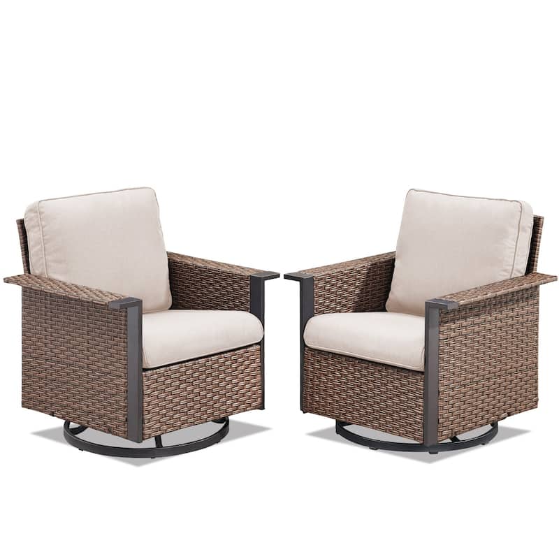Pocassy Outdoor Wicker 2-Piece Swivel Chair with Cushion