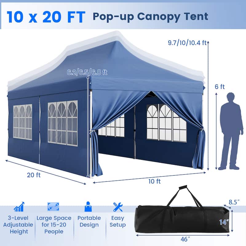 10x20 Pop Up Canopy Tent with 6 Sidewalls and Carry Bag Outdoor Use