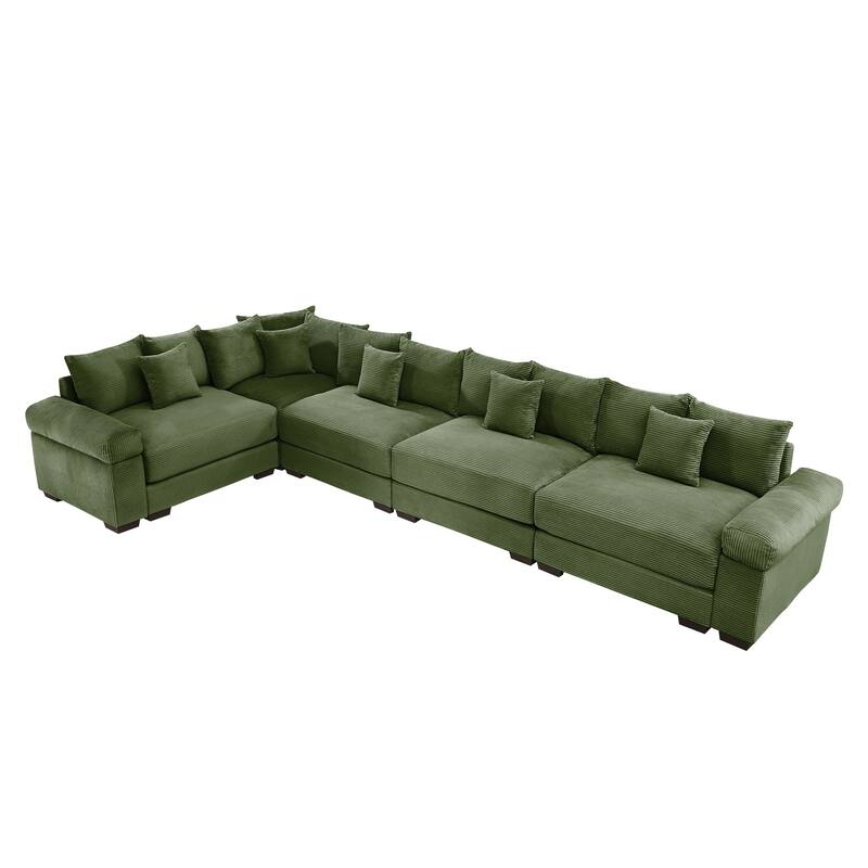 GDFStudio - Corduroy L-Shaped 5-Seater 154.6" Cloud Modular Sectional Couch