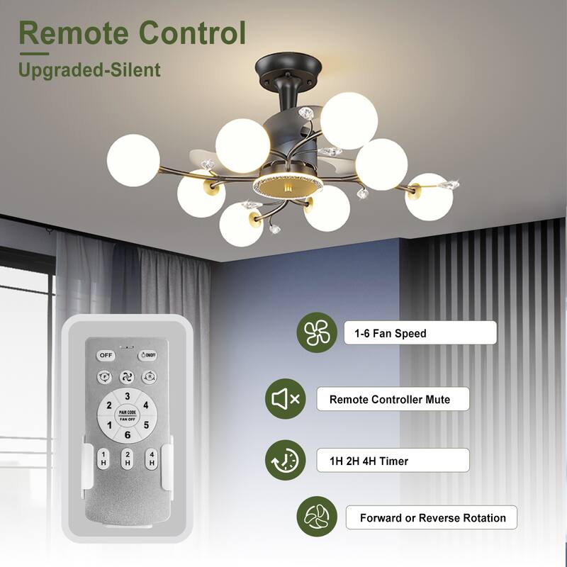 Ceiling Fan with Milky Glass Globe Shade, Modern Low Profile Reversible Fandelier for Bedroom