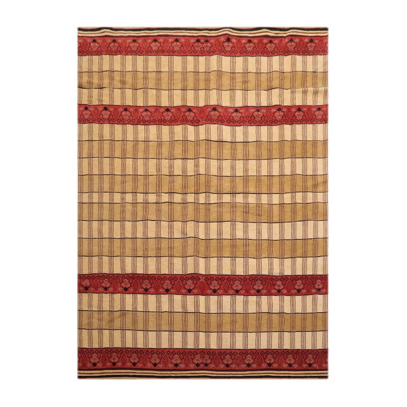 Hand Knotted Light Gold Flatweave Kilim Wool Traditional Area Rug - 5' 7'' x 7' 10''