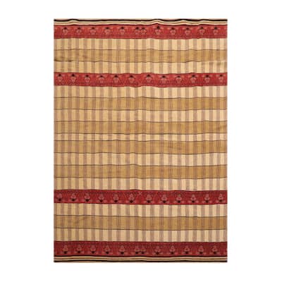 Hand Knotted Light Gold Flatweave Kilim Wool Traditional Area Rug - 5' 7'' x 7' 10''