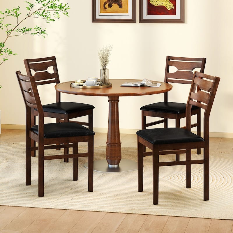 Gymax Dining Chair Set of 4 w/ Rubber Wood Frame Padded Seat Curved