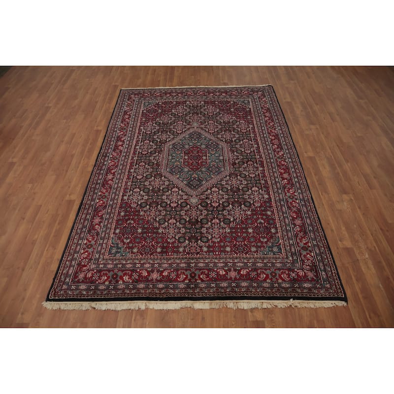 Hand Knotted Oriental 100% Wool Carpet Traditional Floral Black Tabriz-Mahi Area Rug - 9' 0'' X 5' 11''
