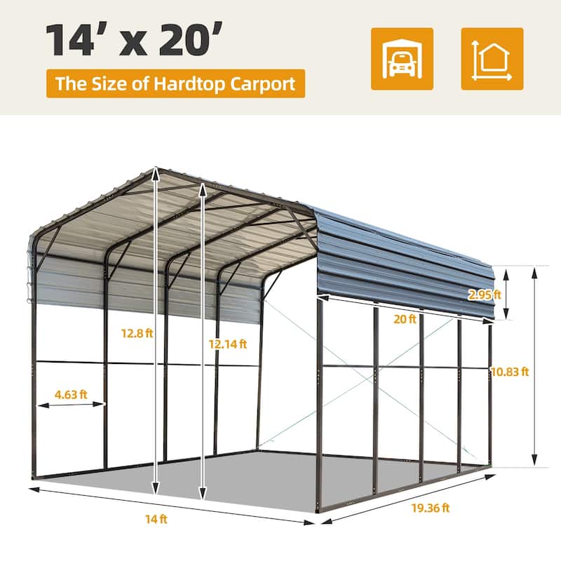 EROMMY Metal Carport, Car Canopy and Shelter, Gray