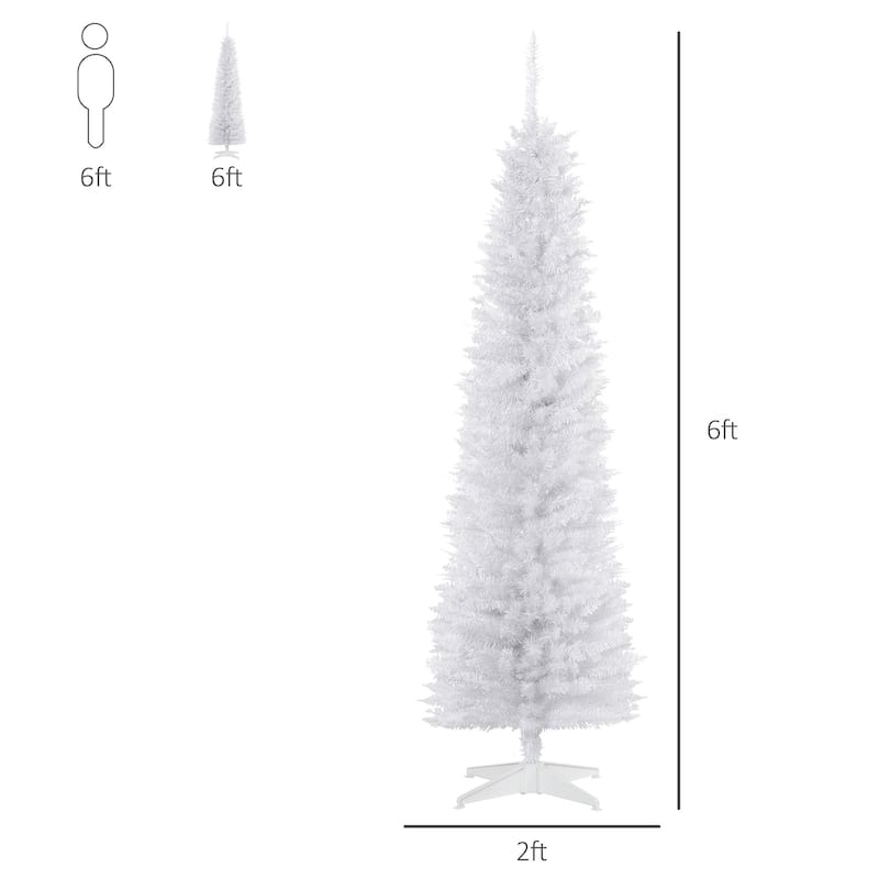 HOMCOM 6' Unlit Pencil Slim Christmas Tree with Stand, Artificial Noble Fir White Christmas Tree - 5.89 ft