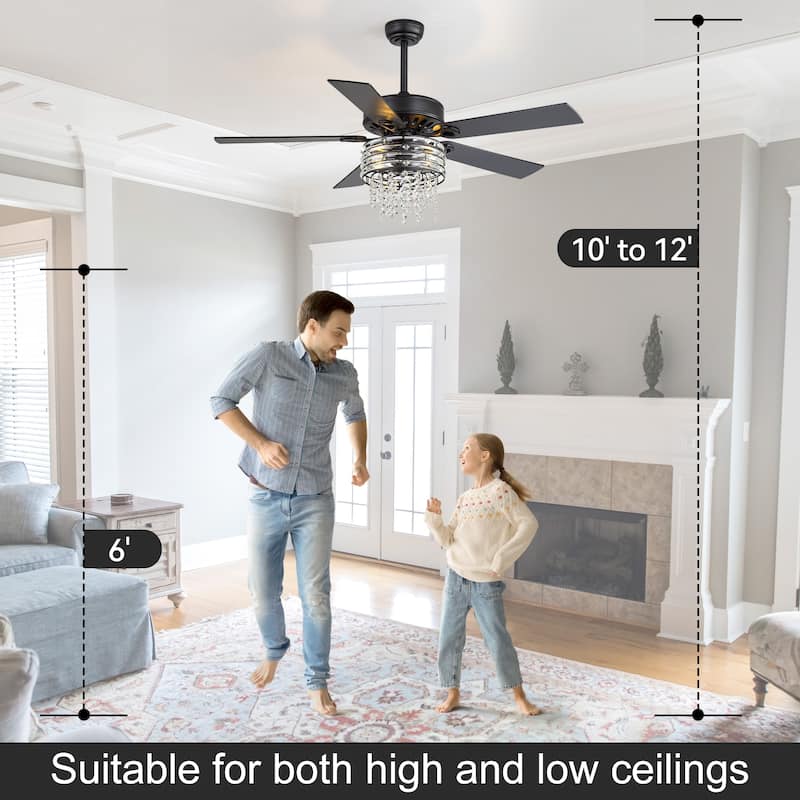 52-inch Reversible 5-Blade Crystal Caged Ceiling Fan with Remote and Light Kit