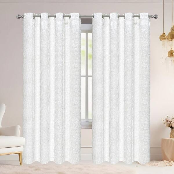 slide 2 of 6, Adelia Ginkgo Biloba Leaf Room Darkening Grommet Window Curtain Panel, 54x84 Inches - 54x84 Inches White