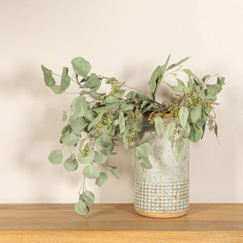 Round Terra-cotta Hobnail Planter Vase with Heavily Distressed Finish