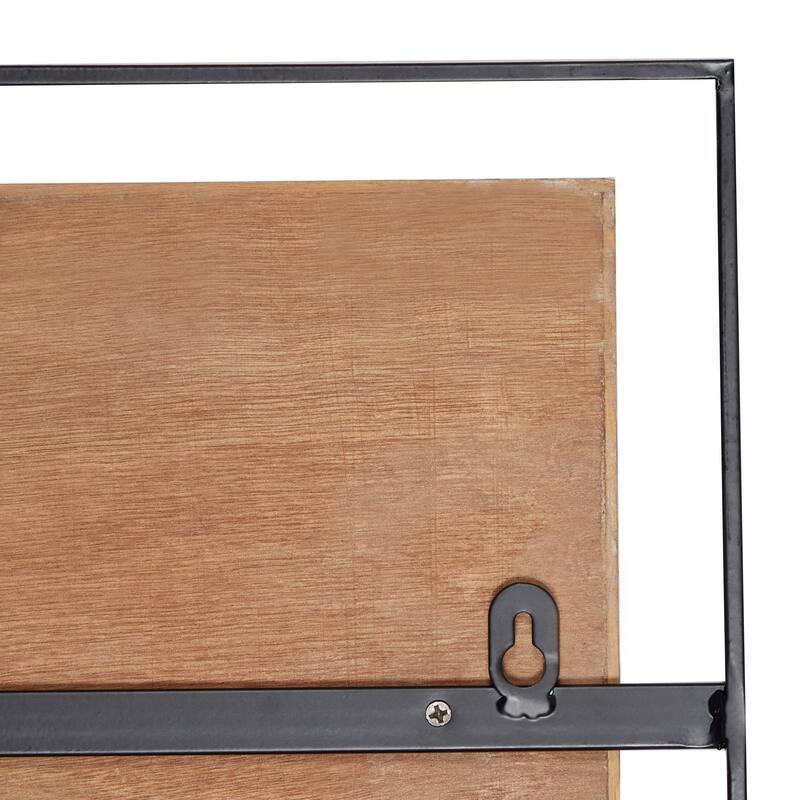 Brown Wooden Handmade Linear Carved Geometric Home Wall Decor with Black Frame (Set of 2)