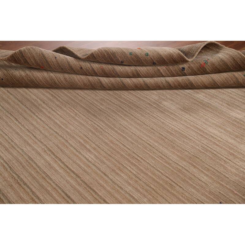 Striped Brown Gabbeh Oriental Area Rug Hand-Knotted Wool Carpet - 7'9" x 9'10"