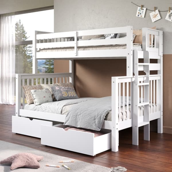 slide 2 of 28, Taylor & Olive Trillium Twin over Full Bunk Bed, 2 Drawers White