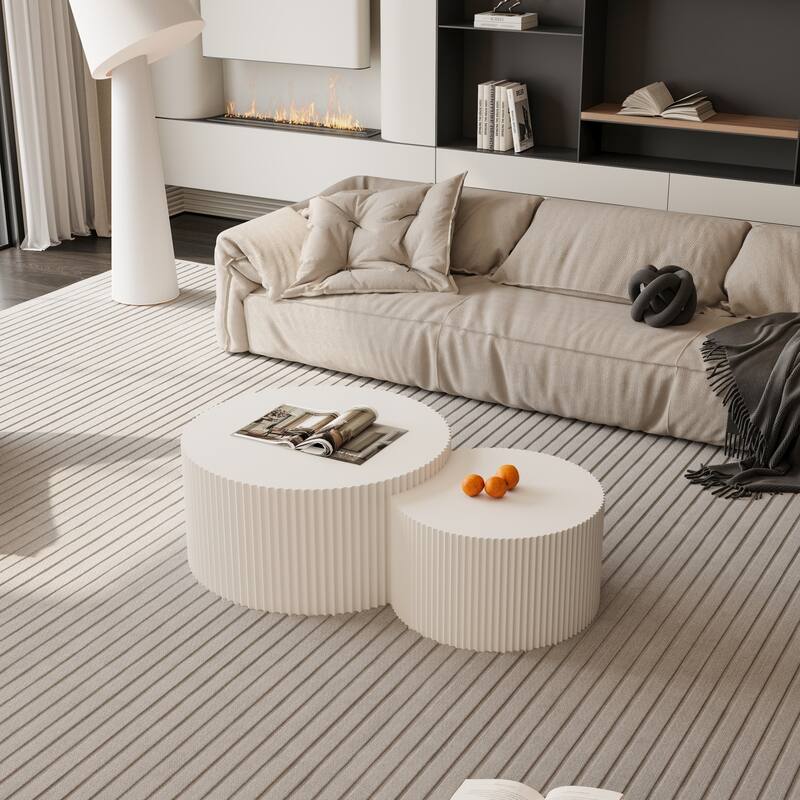 Vertical Stripe Design Nesting Coffee Table Set for Living Room, Bedroom